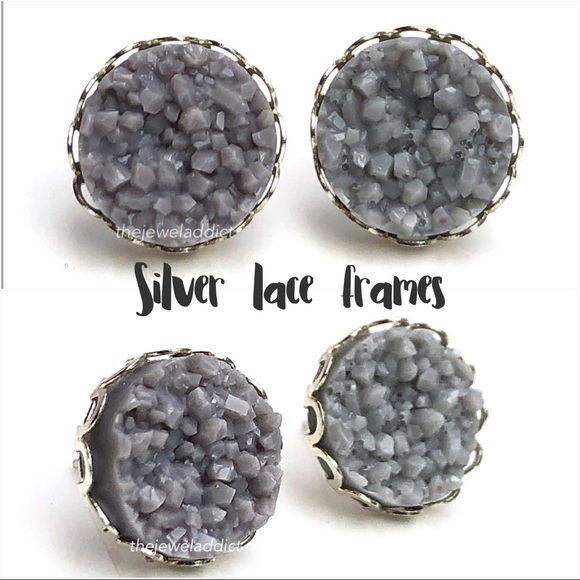 3 for 15🎀light grey chunky faux druzy studs - Picture 9 of 11